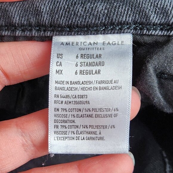 American Eagle Jeans Womens 6 Washed Black Mom Jean Stretch High Rise Denim - Picture 11 of 12
